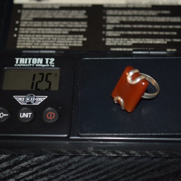 Vintage Unique Art Deco Large Sterling Silver Carnelian Ring - Picture 9 of 9